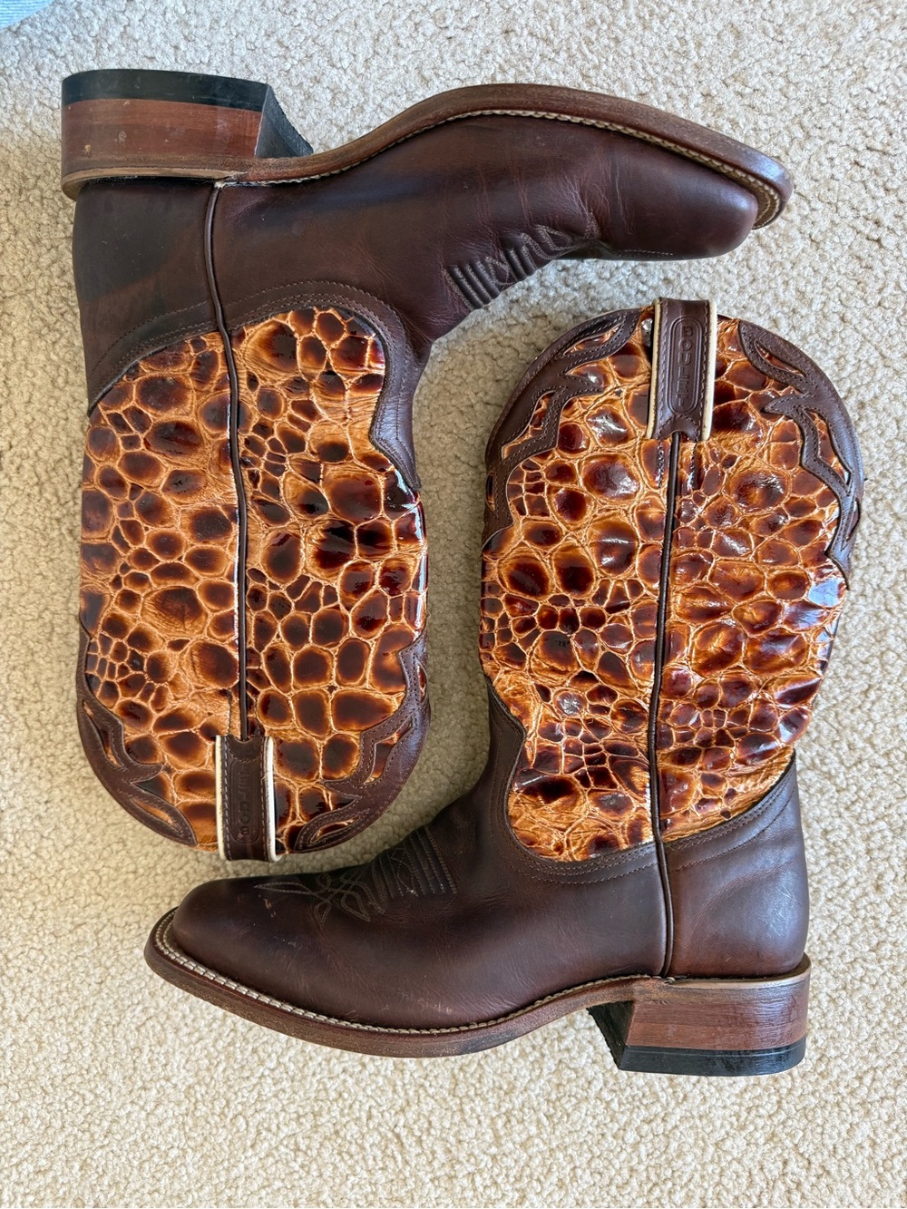 Boulet Brown Turtle Leather Western Boots Women’s 8 **read description**